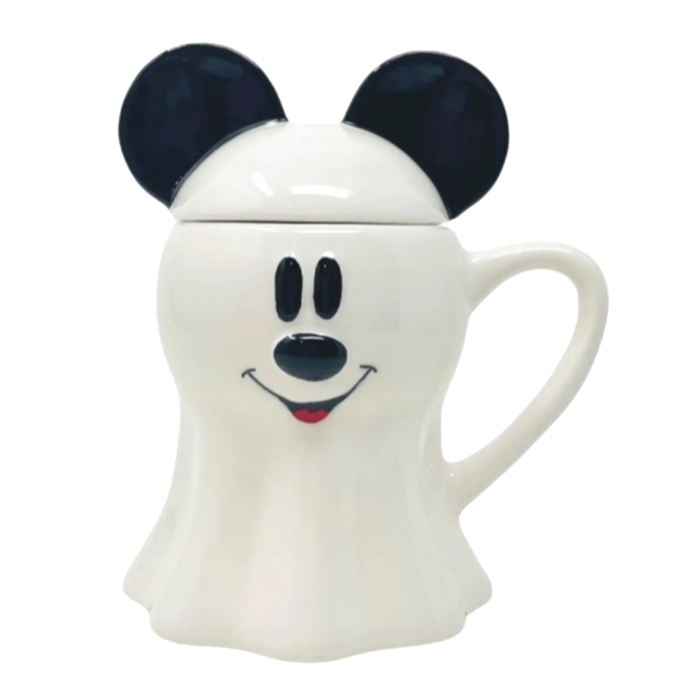 Disney Mickey Mouse Ghost Halloween Mug Cup with Ear Lip Topper